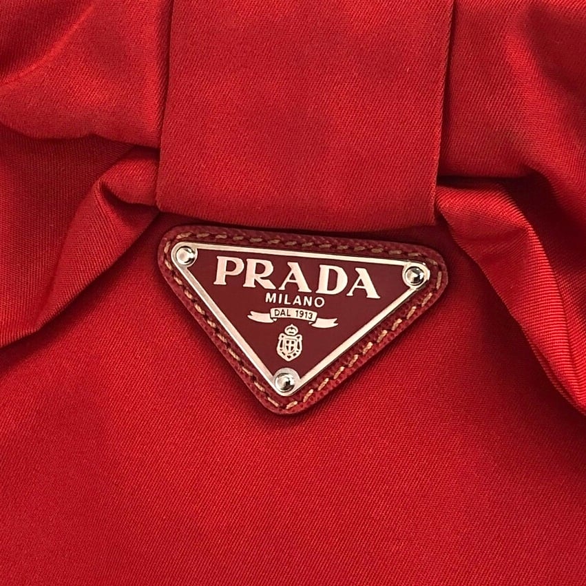 PRADA プラダ トートバッグ レッド トライアングルロゴ リボン