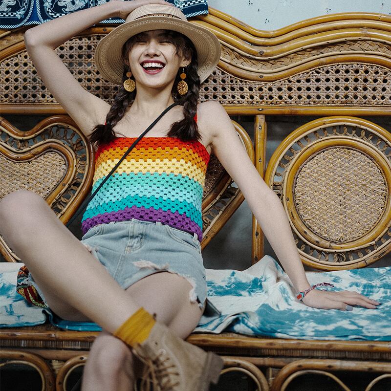 カラーノースリーブボヘミアンクロップトップ トップス 大人ガーリー スウィート キュート カジュアル ドリームホーストラベル婦人服41689787789