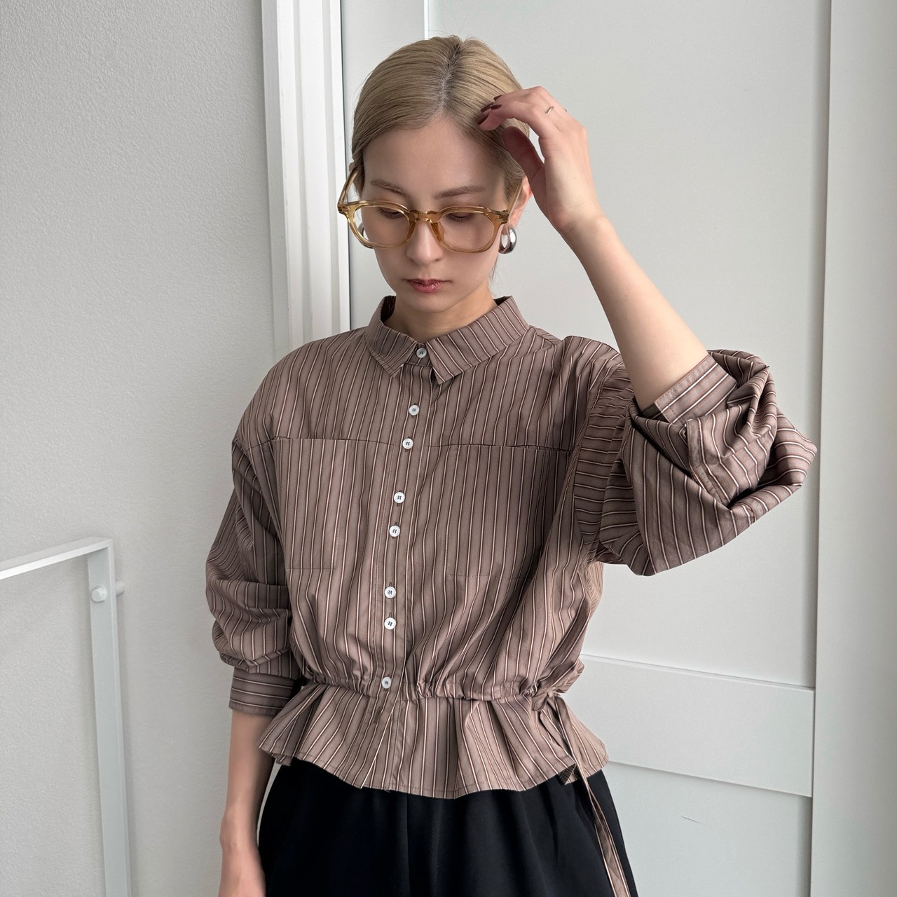 【受注予約1週間】Sidetie Back Logo Stripe SH/moca