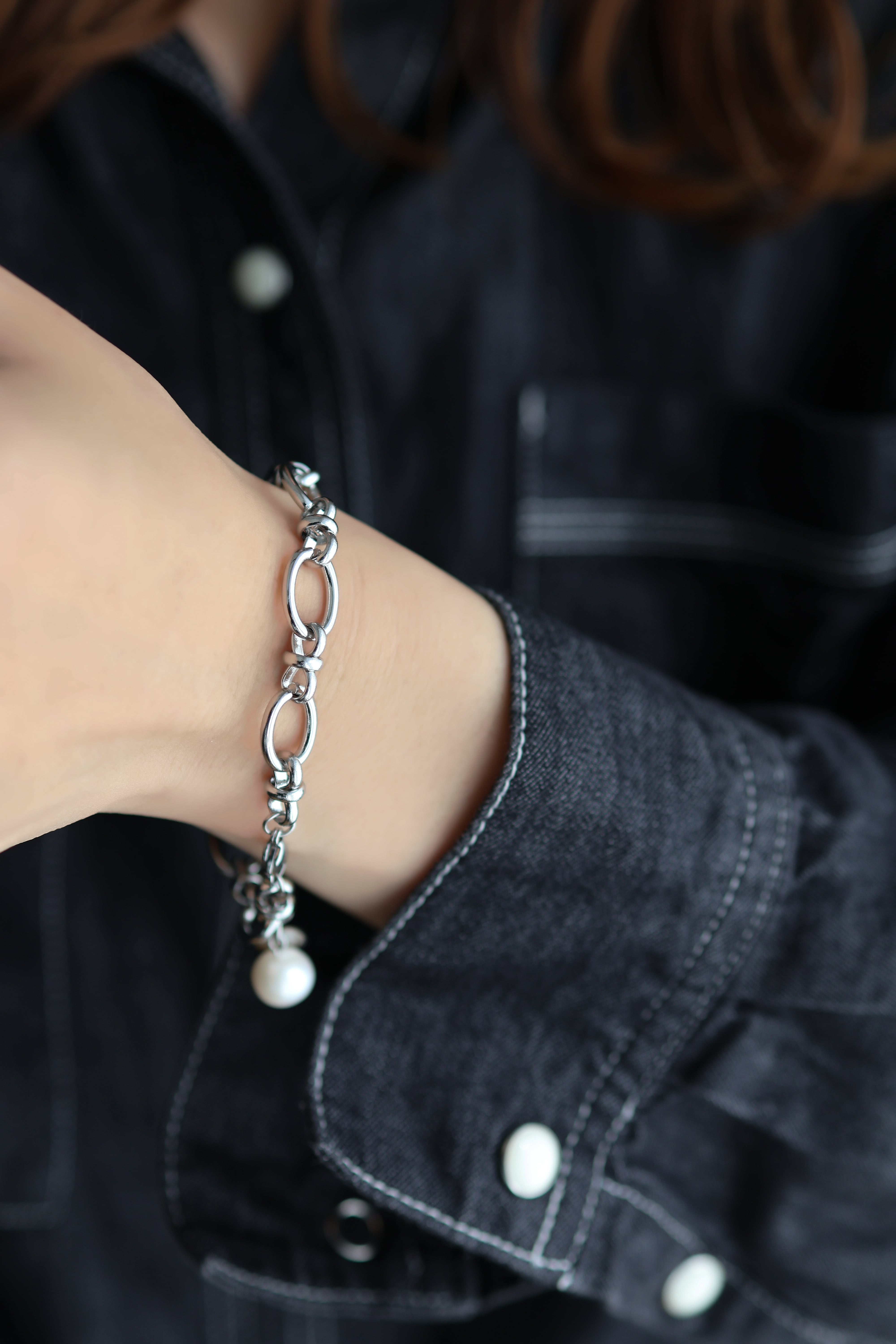 【シルバーのみ】volume chain × pearl bracelet