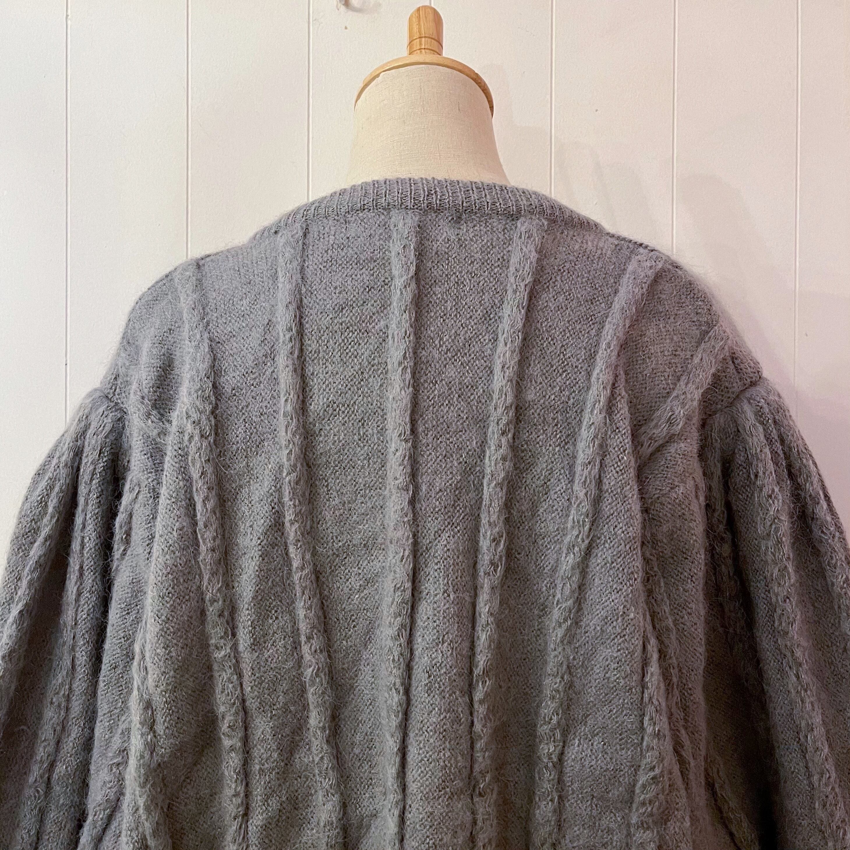 gray line mohair knit cardigan