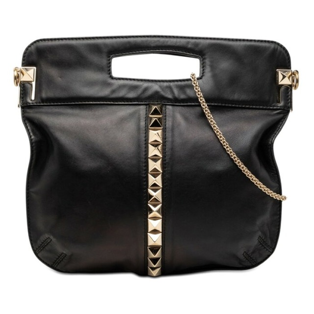 ヴァレンティノ ロックスタッズ チェーンショルダーバッグ ハンドバッグ 2WAY ブラック ゴールド レザー レディース VALENTINO 【中古】