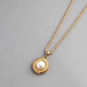 316L pearl & rope chain necklace  #n03　☆
