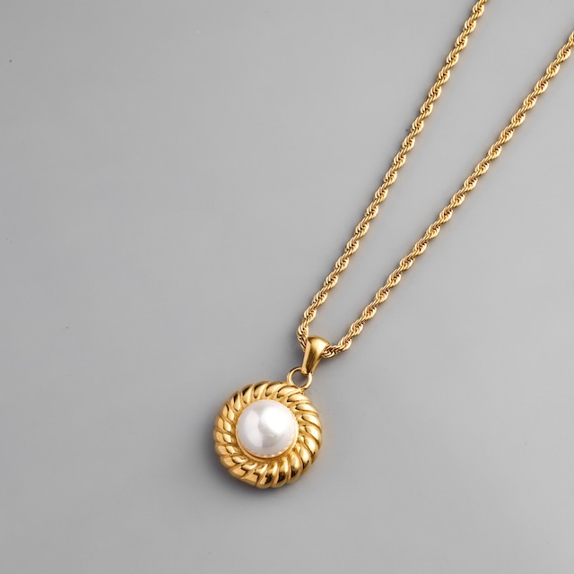 316L pearl & rope chain necklace  #n03　☆