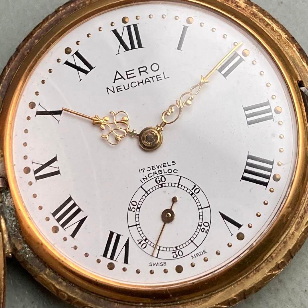 【動作品】エアロ AERO アンティーク 懐中時計 手巻き ハンターケース
