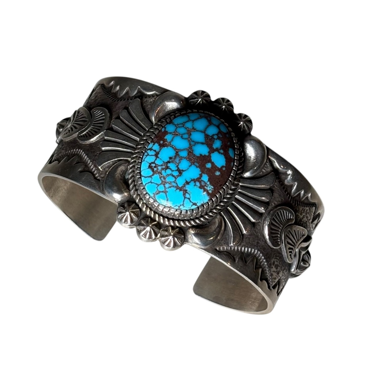 Navajo Thomas Jim silver egyptian turquoise bangle