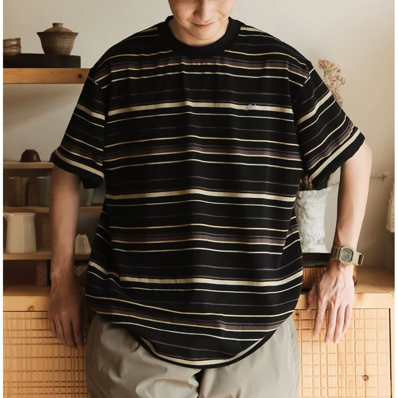 Multi border mock neck tee 1438 - 1