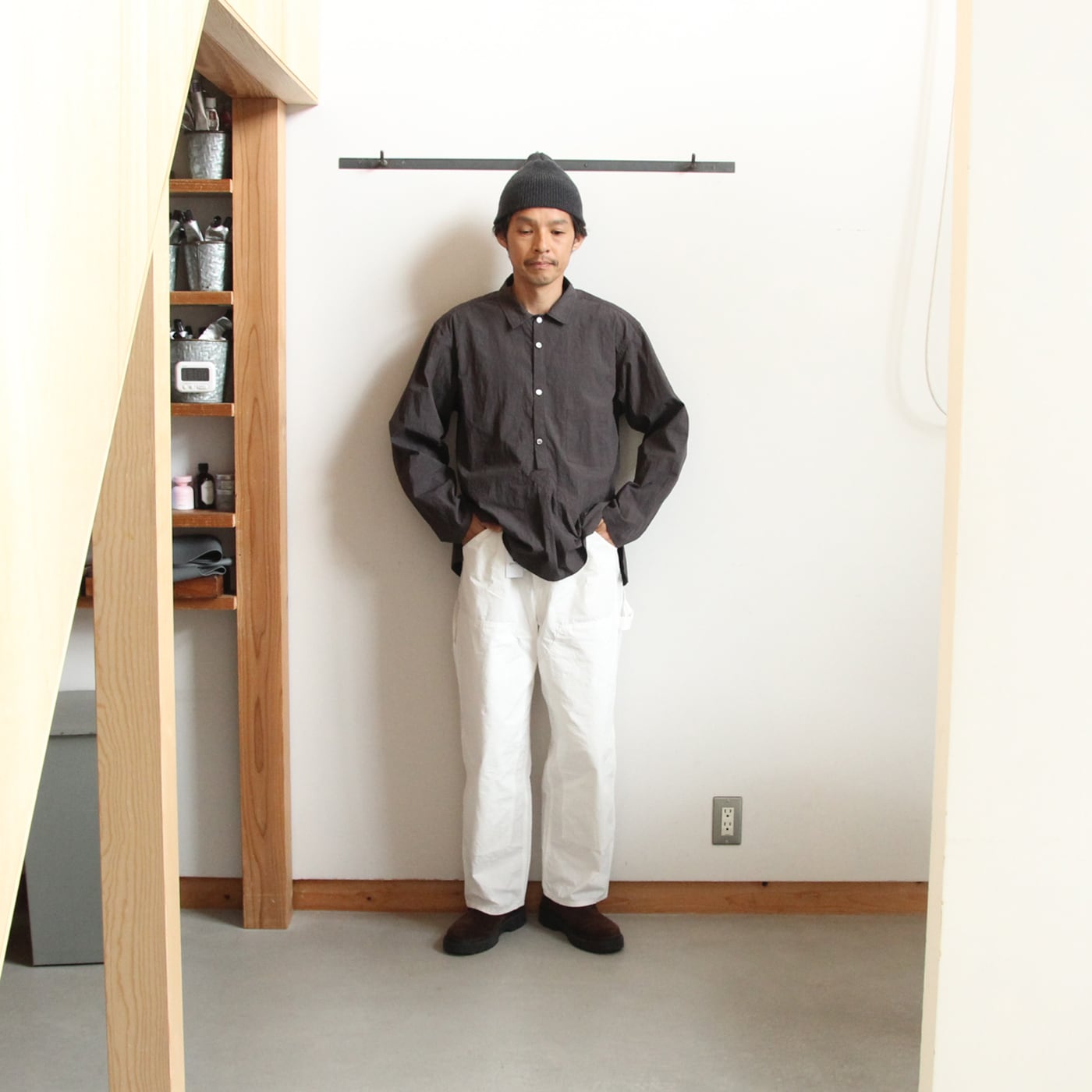 ENDS and MEANS/エンズアンドミーンズ Nizza L/S Shirts (Charcoal