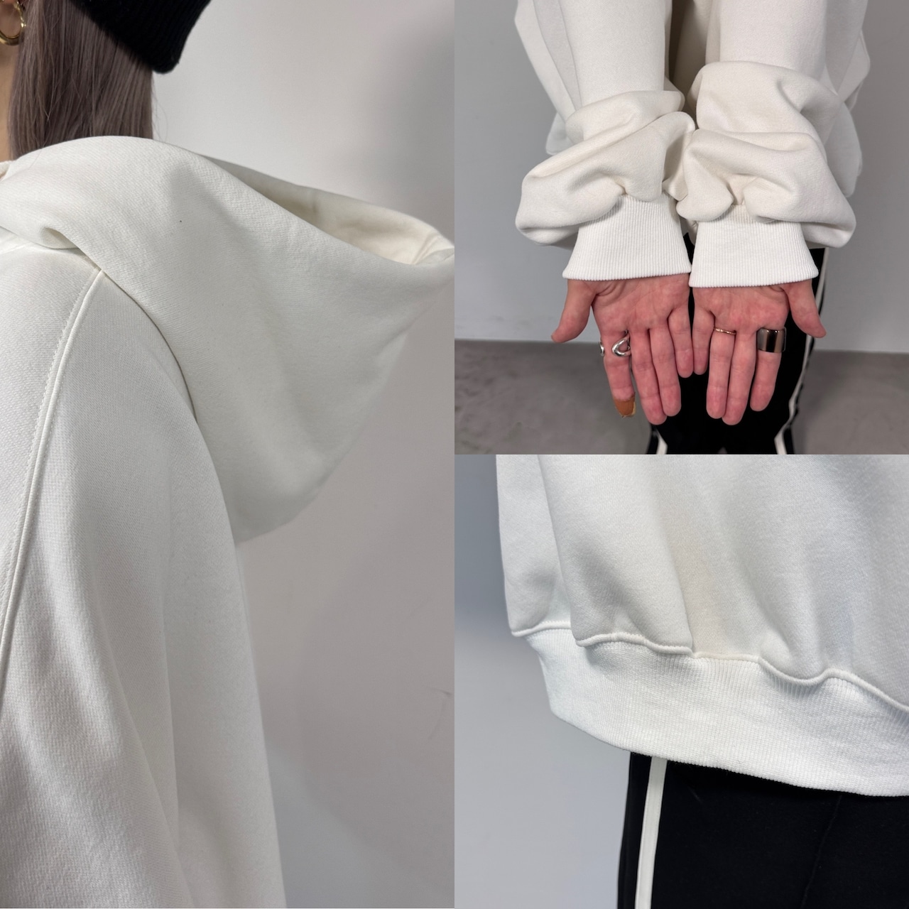 フーディーボリュームシルエットSW/ホワイト