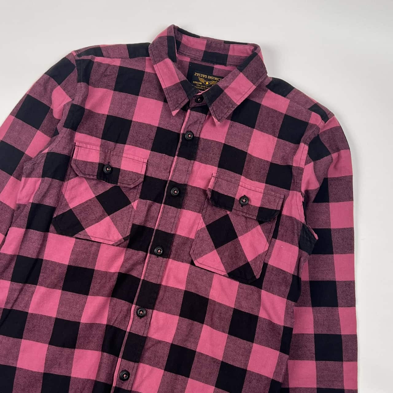 291295 DISTRICT ディストリクト チェック 長袖 ネルシャツ 44/ピンク×ブラック メンズ