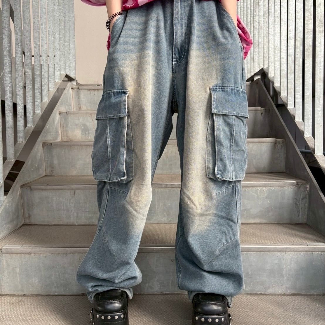 【CANDY SELECT】ビンテージ加工ワイドデニムパンツ 890731 ボトムス デニム カーゴパンツ