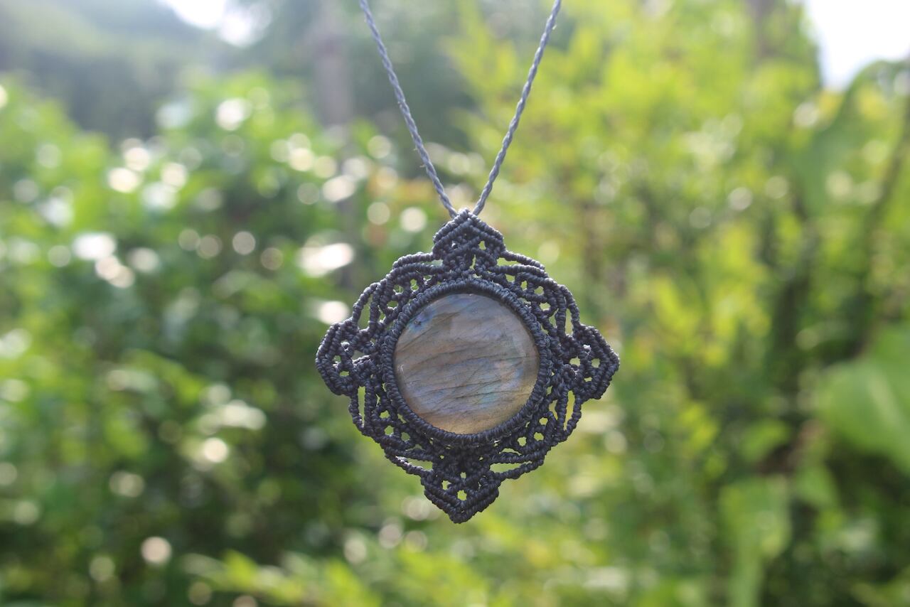 Multi color Labradorite micro macrame mandala pendant