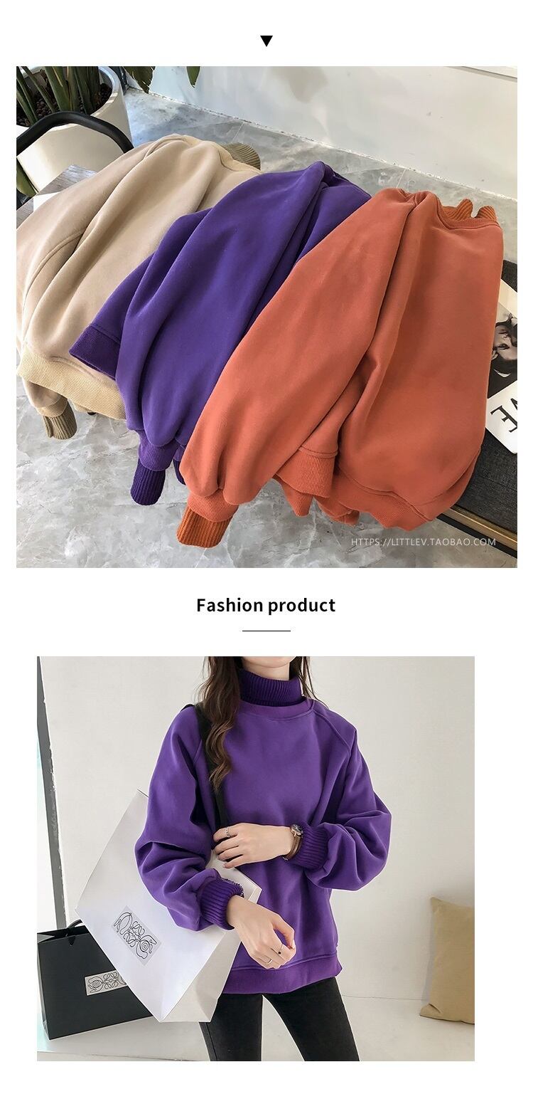 カジュアル 裏起毛 ゆったり リブハイネック トレーナー スウェット