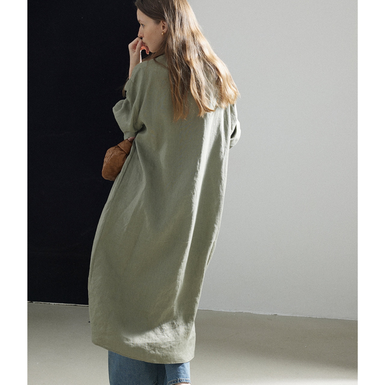 Linen Front Button Sleeve Dress T3522