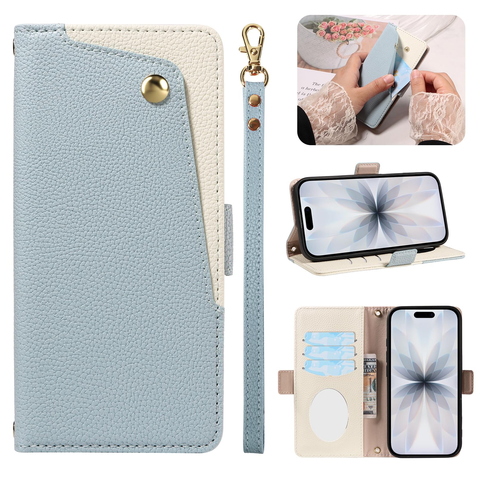 For Google Pixel 8a ケース 手帳型 MaKaWa グーグル Pixel 8a 財布型 カードポケット付き ピクセル 8a 携帯 カバー スマホケース 高級レザー 耐衝撃 全面保護 スタンド機能 鏡 かがみ ミラー付き ストラップホール付き マグネット式女性用 可愛い