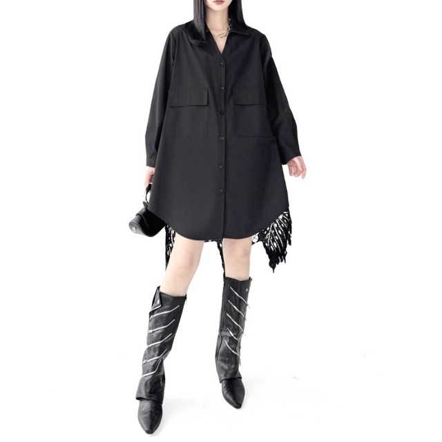 Lace hem shirt one-piece C1482