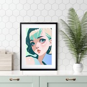 Bob Girl X｜パステルグリーンが映えるレトロポップアートポスター｜ローファイでおしゃれな女の子イラストが彩るシティポップインテリアにA2ポスター