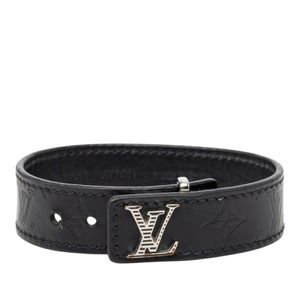 ルイ ヴィトン モノグラム LV スリム シャドウ ブレスレット サイズ19 M4165 ブラック レザー レディース LOUIS VUITTON 【中古】