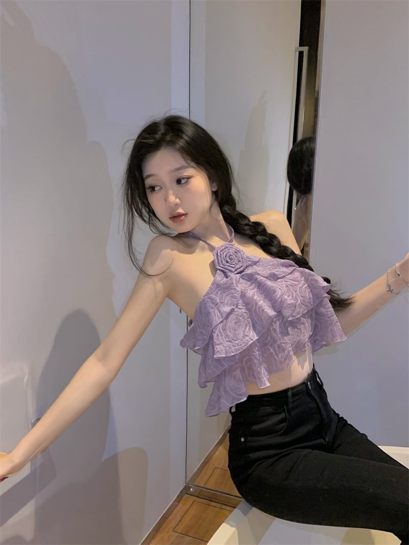 キャミソール レディース ノースリーブ ホルターネック クロップド丈