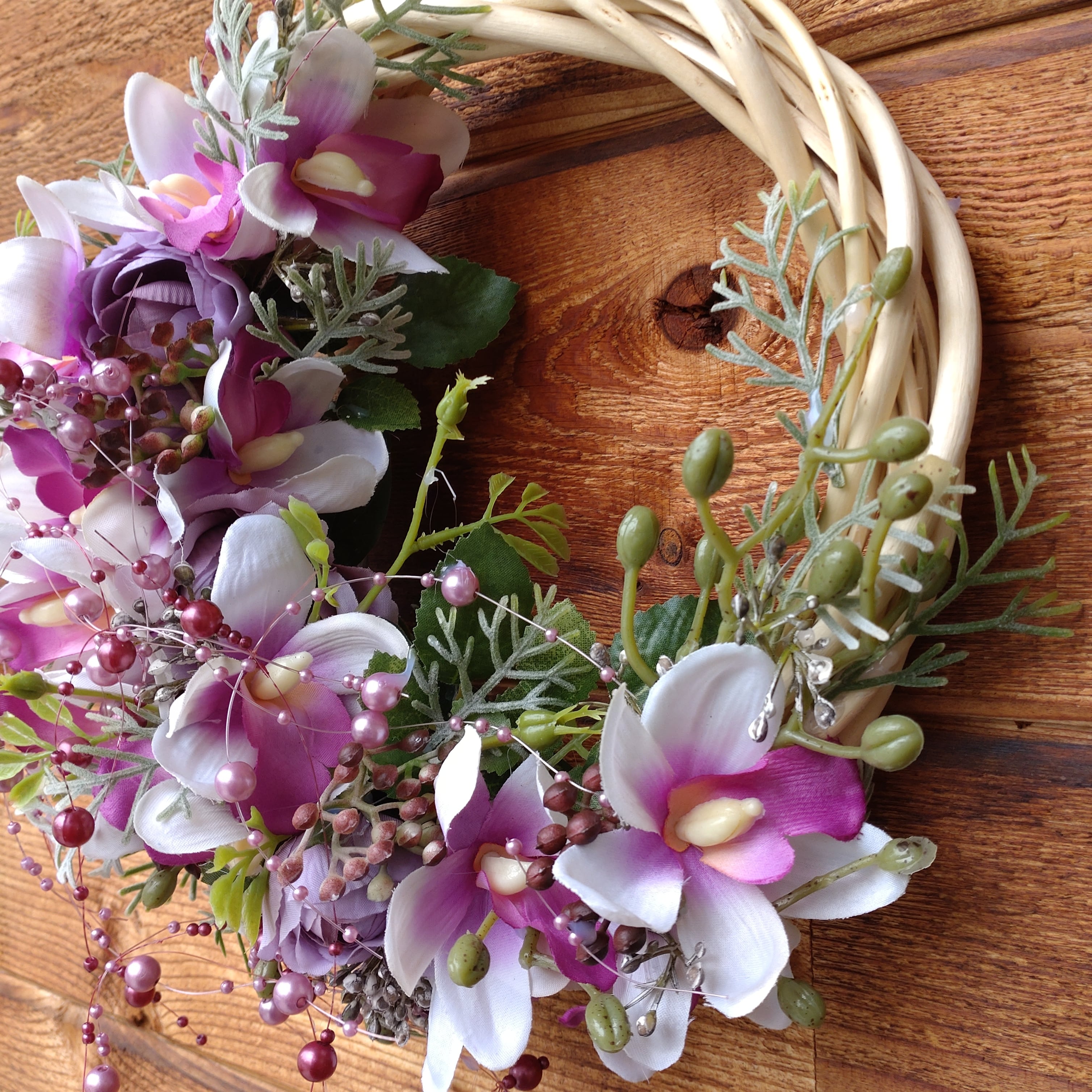 フラワーリース デンファレ アレンジメント｜造花・アーティフィシャル