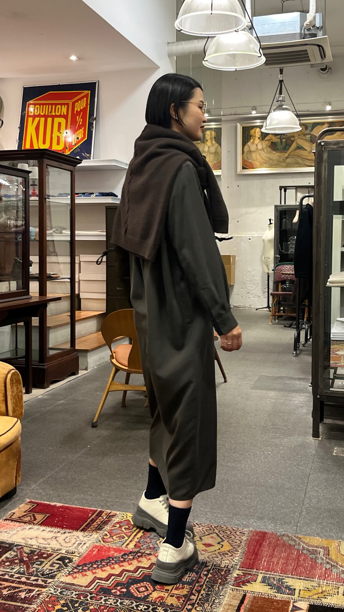 ATON -SILK SUEDE | BUTTON - DOWN SHIRT DRESS- :NAVY, :CHARCOAL GRAY,