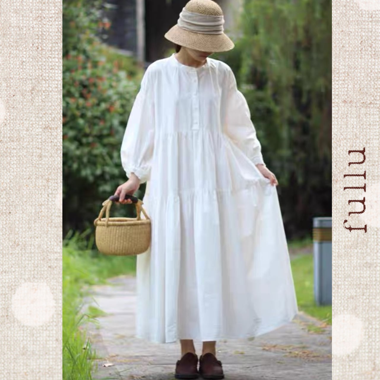 切り替えギャザーデザイン ロングワンピース fu0937