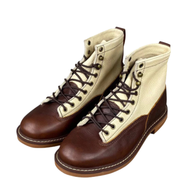 Vintage style white and brown genuine leather boots