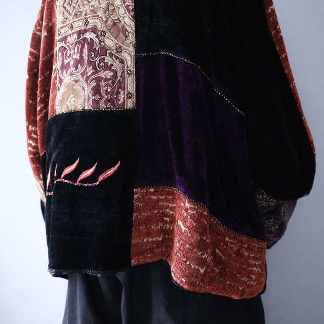 elegant multi fabric design XXXX over silhouette no-collar gobelins jacket