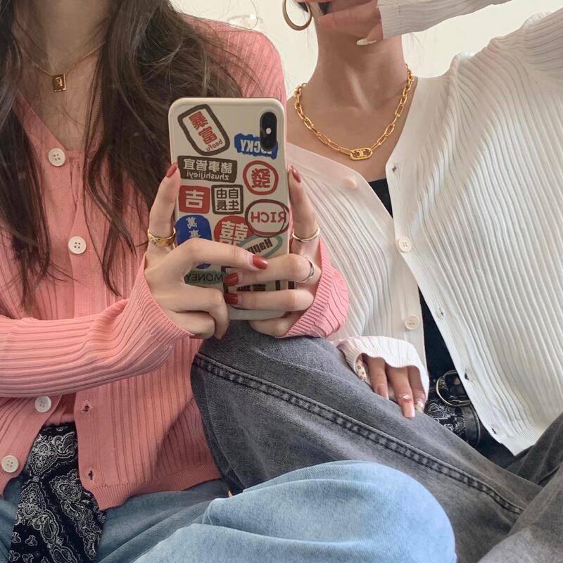 Vネックストライプカーディガンスプリングニットセーター トップス レディース 春物 ビッグFスモールZ韓国79103597976