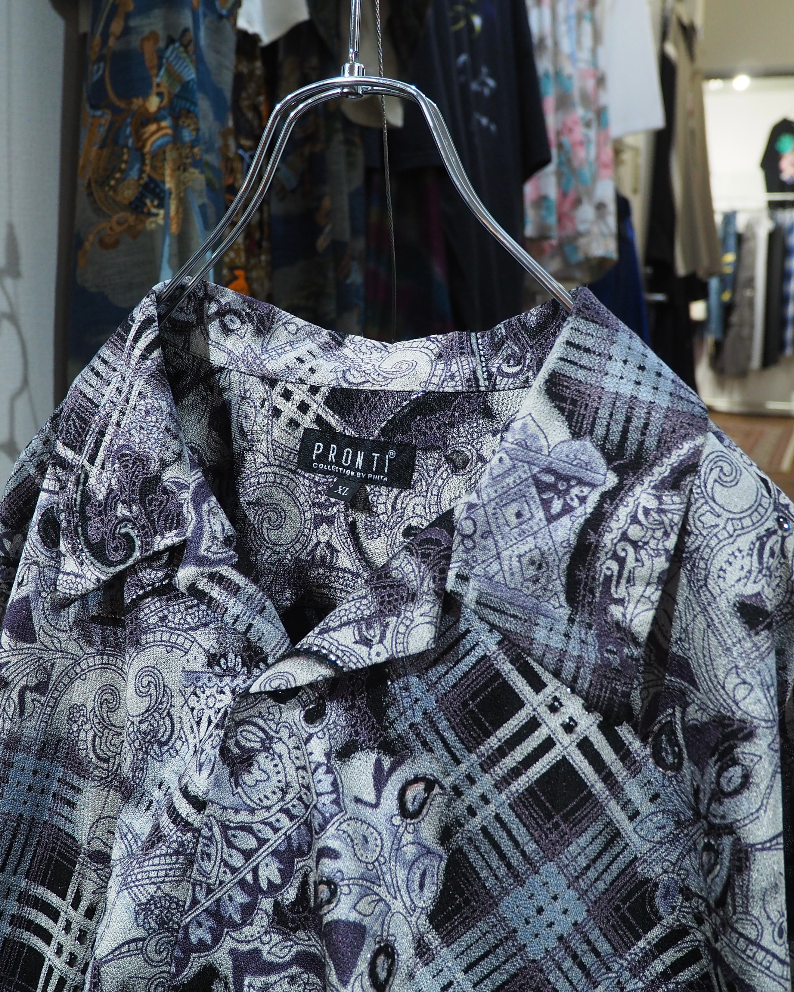 " PRONTI - Special " Luxury Mode pattern Drape loose SS open collar Shirt