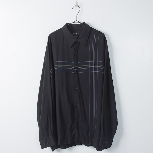 2000s line design rayon long sleeve shirt