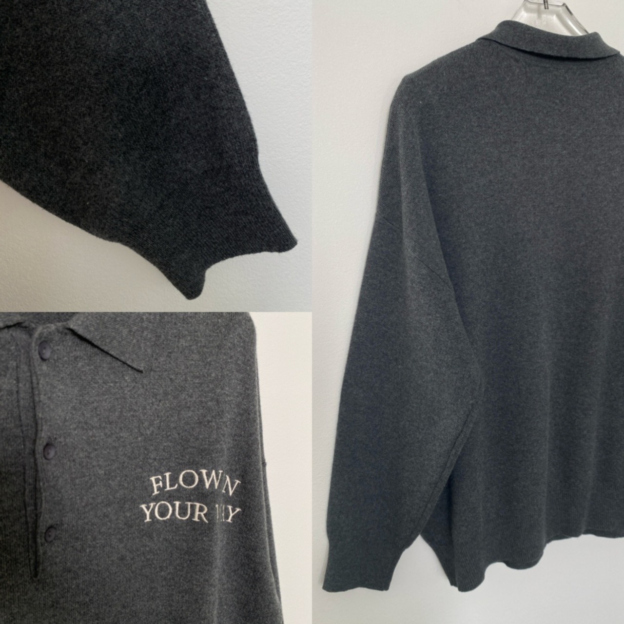 ロゴ刺繍ルーズシルエットポロknit/チャコール