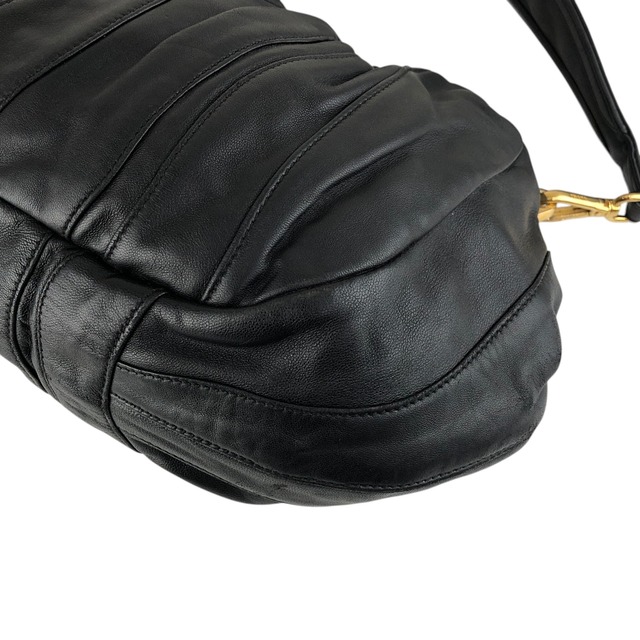 PRADA プラダ ショルダーバッグ ブラック トライアングルロゴ レザー ギャザーセミショルダーバッグ vintage ヴィンテージ オールド 6yixa5