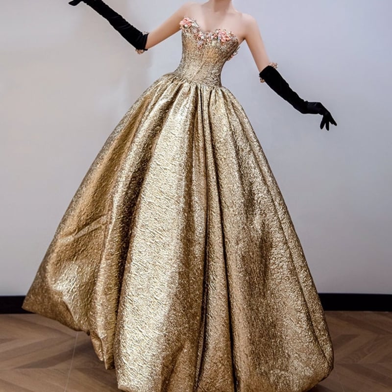 メタリックバルーンスカートドレス D0126