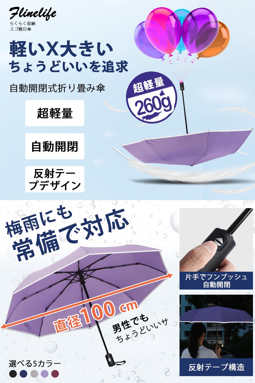 新着商品】【令和6年新版】折りたたみ傘 ワンタッチ 自動開閉 メンズ