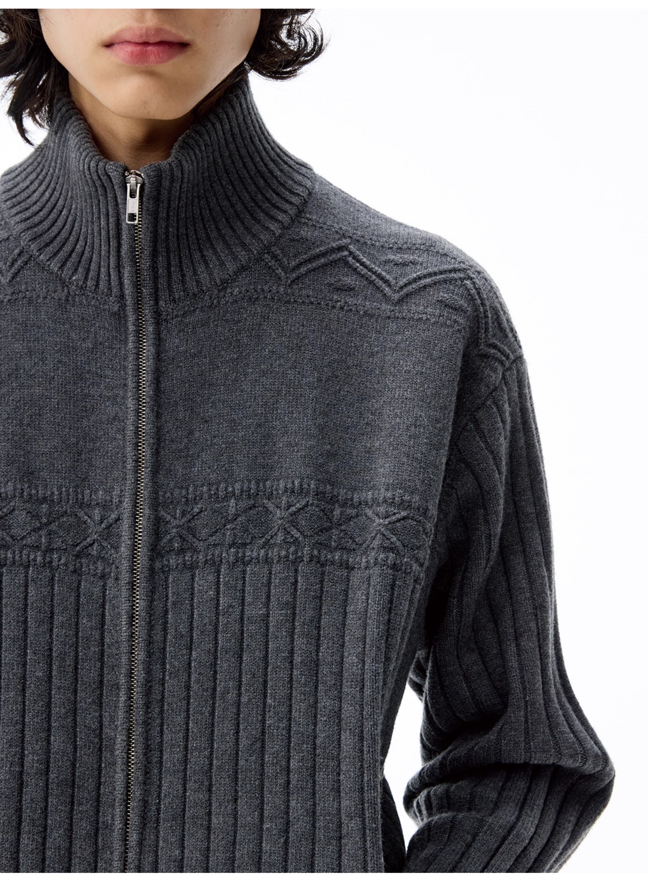 JCAESAR STUDIO Rib Jacquard Zip Sweater