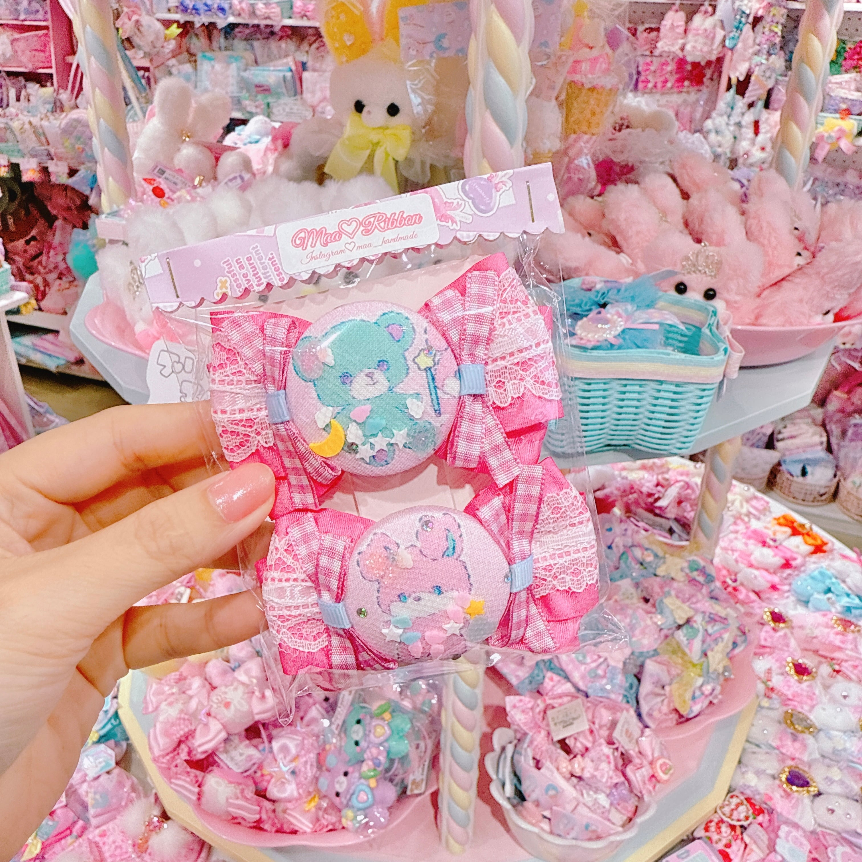 【R14】50-18くるみキャンディリボンツインヘアクリップ