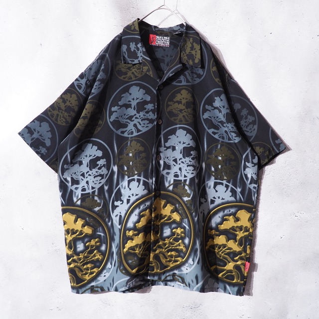 ” 五葉松 ” Japanese art pattern printed open collar shirt