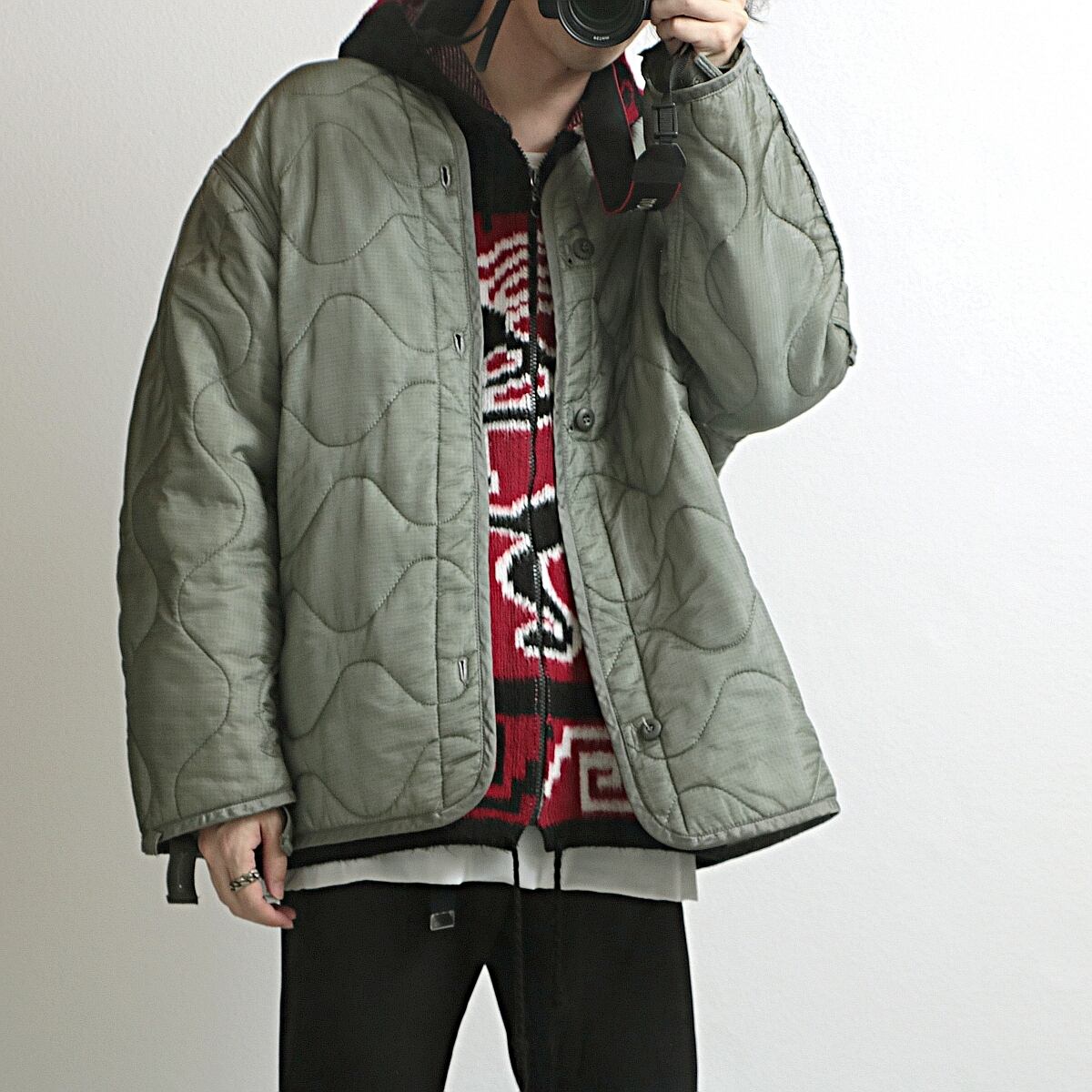 00s アメリカ軍 キルティング ライナー ミリタリー ジャケット 古着 used セージ