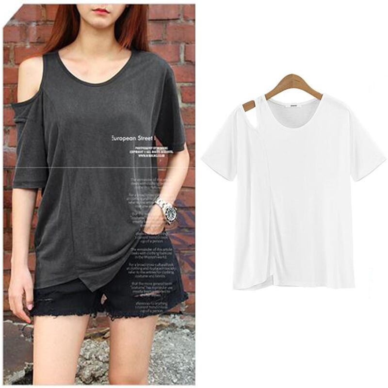 半袖 オープンショルダー Uネック 無地カットソー