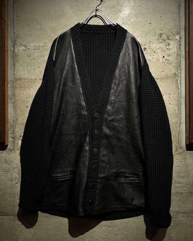 【Caka】60’s Leather Switching Vintage Knit Cardigan