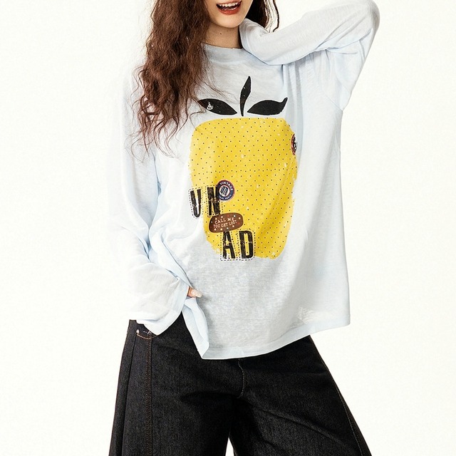 フルーツモチーフリラックスロングスリーブTシャツ 2col R02587