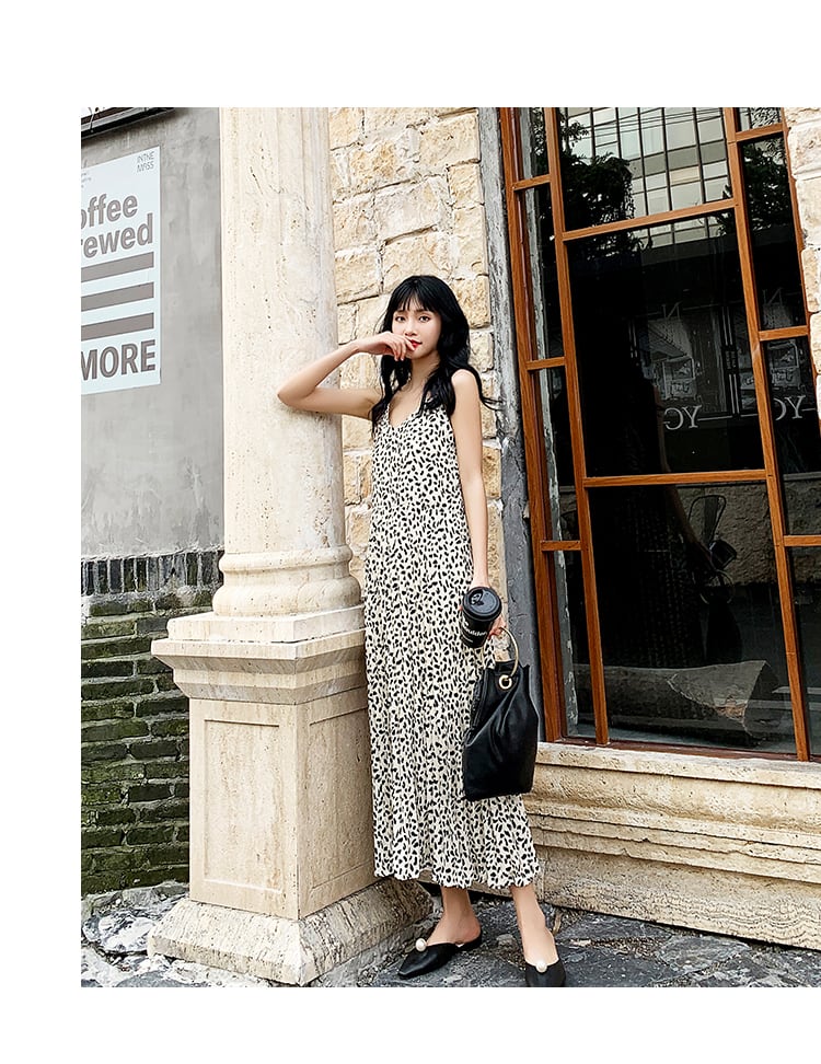 大人セクシー ヒョウ柄ワンピース シフォン ロングワンピース 