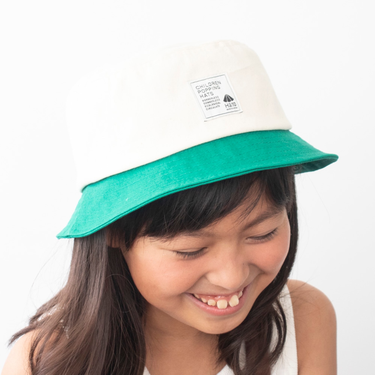 バケットハット【アイボリー×グリーン】54cm 全3色 推奨年齢4歳〜8歳
