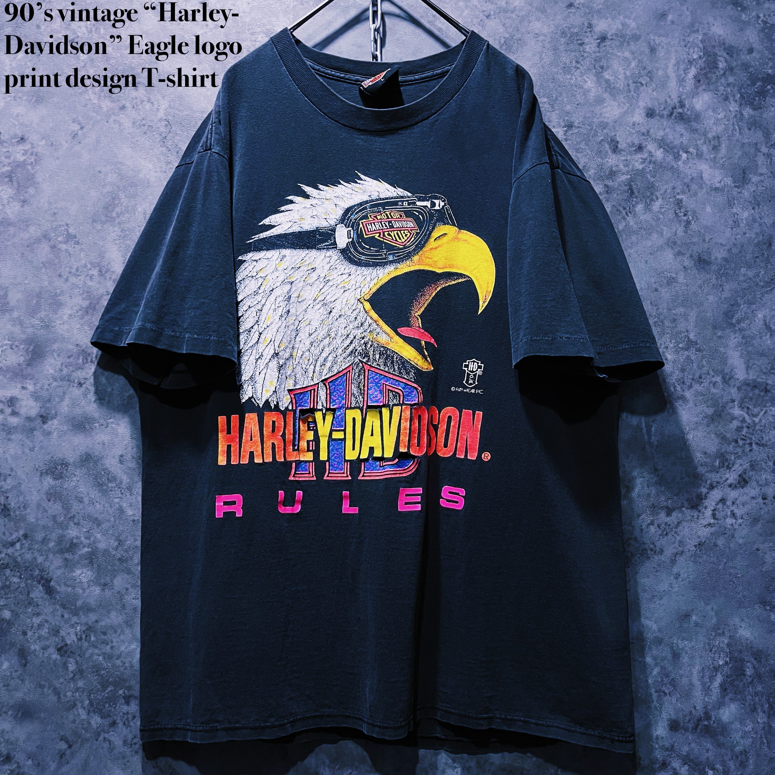 【doppio】90’s vintage “Harley-Davidson” Eagle logo print design T-shirt