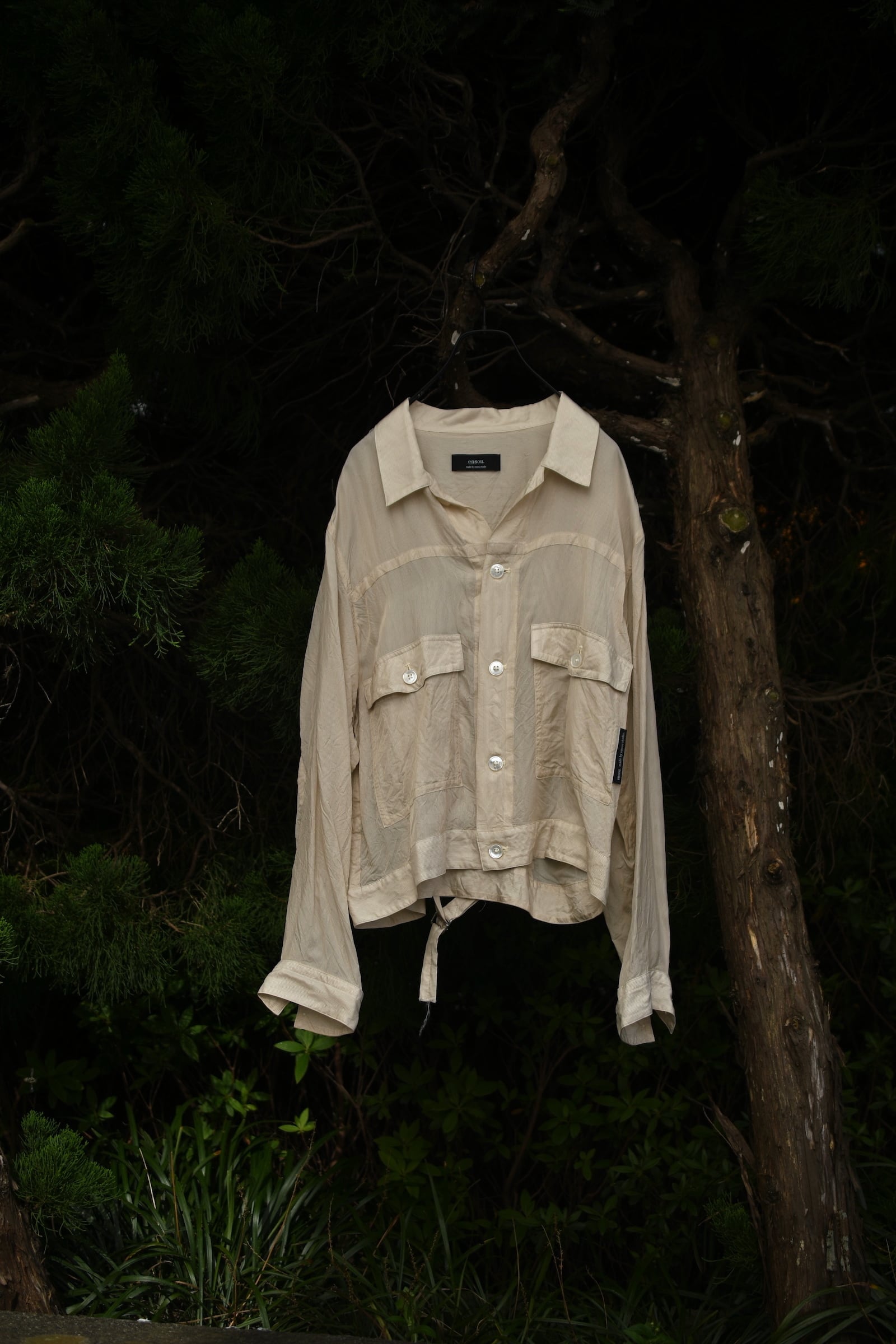 ensou. / Cropped Shirt (Beige Stripe) | nariwai