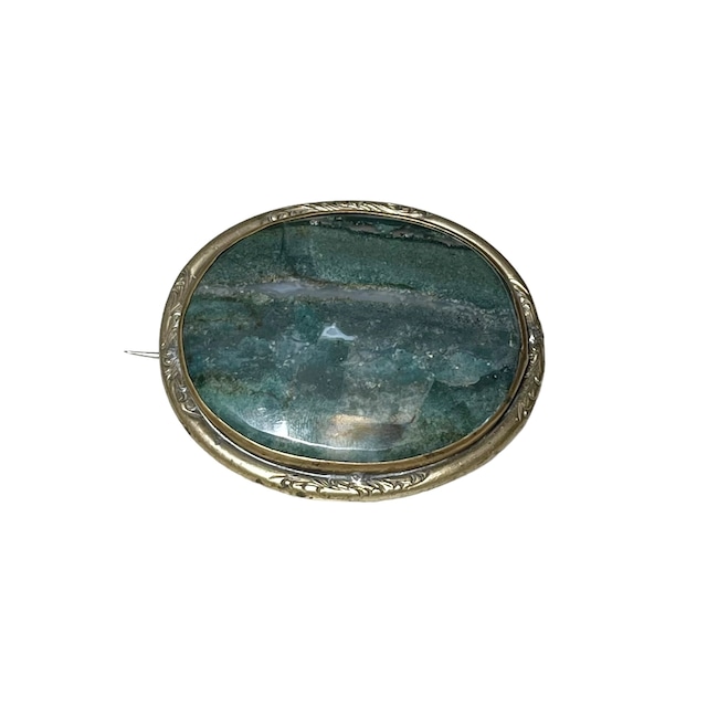 antique metal mossagate brooch