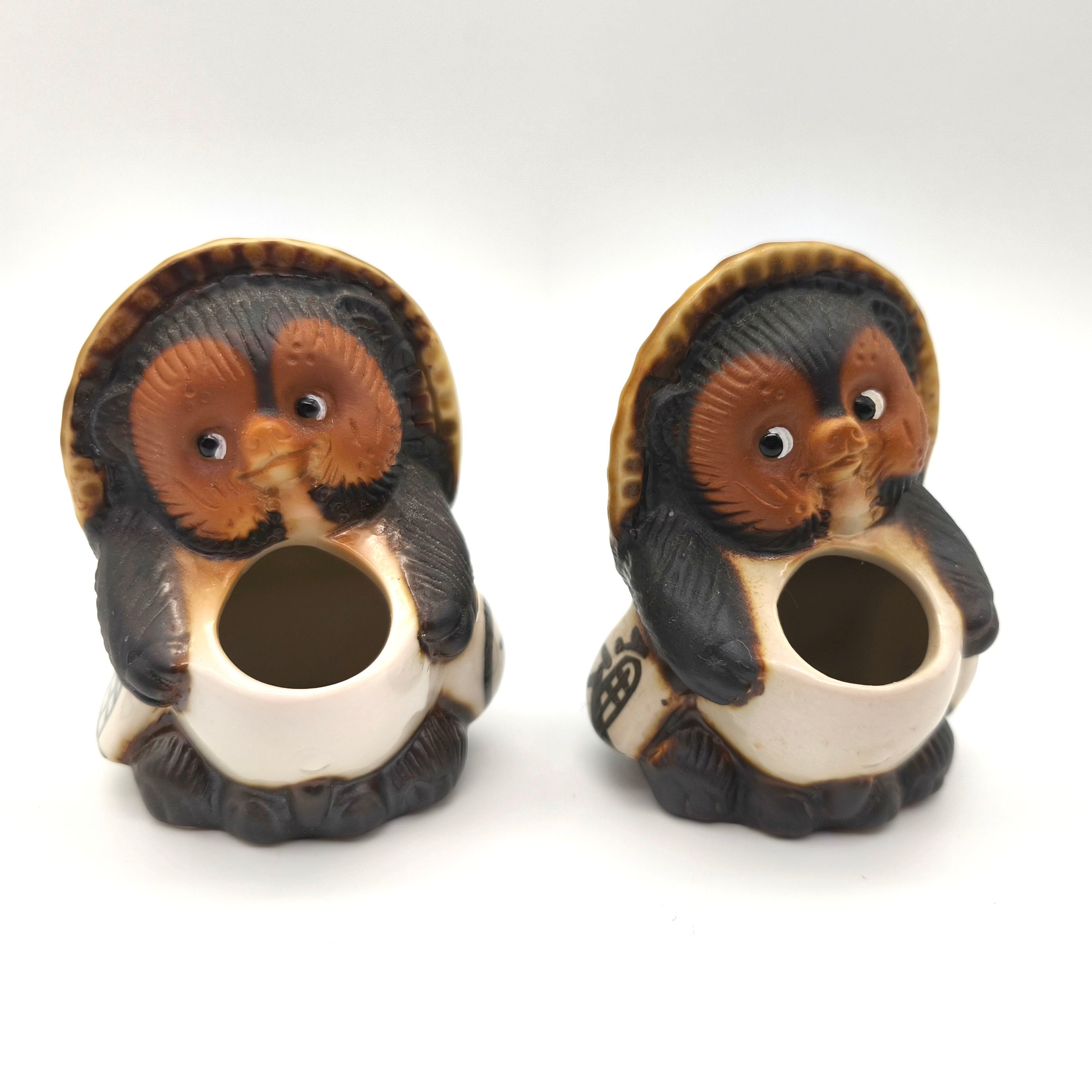 信楽焼・たぬき人形・爪楊枝入れ・2個セット・No.250426-11・梱包