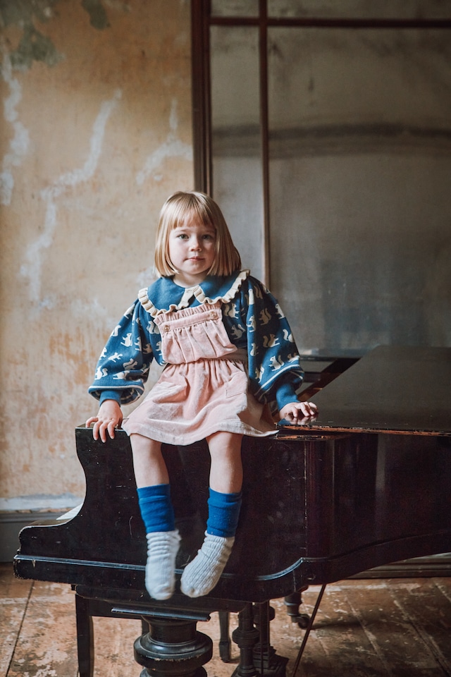 size 2A 3A 4A【Emile et Ida】Blue organic cotton squirrel jacquard sweater