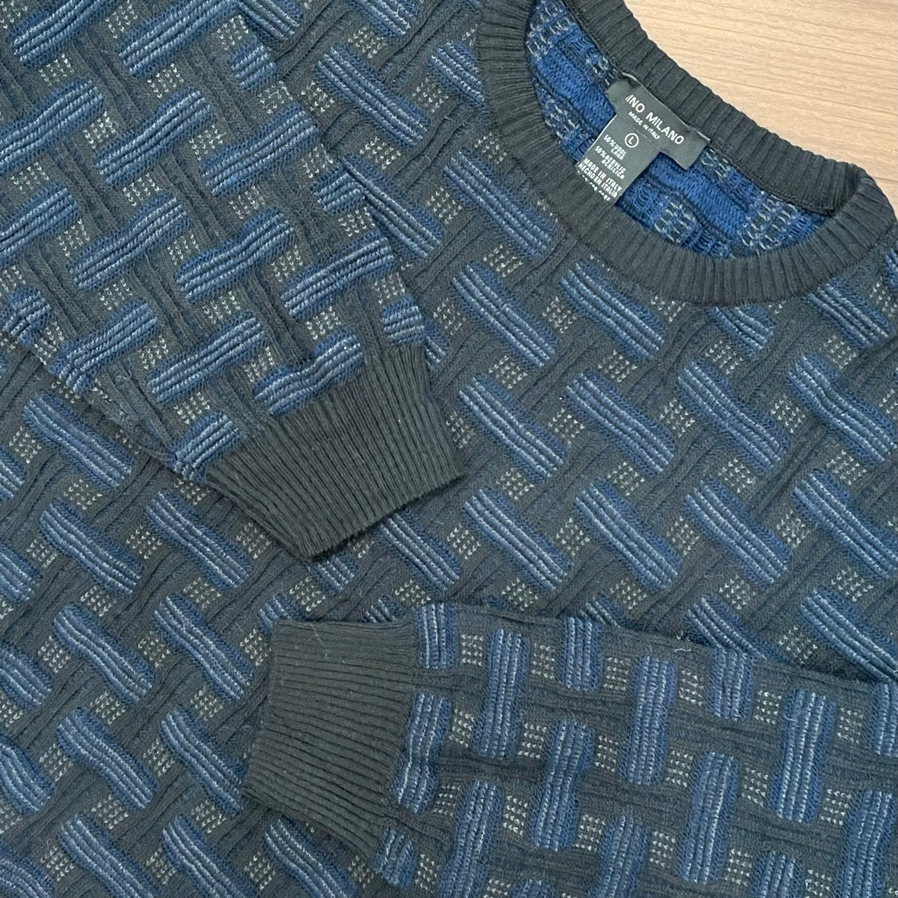 【希少】イタリア製 ニット セーター　総柄　大きめ　L